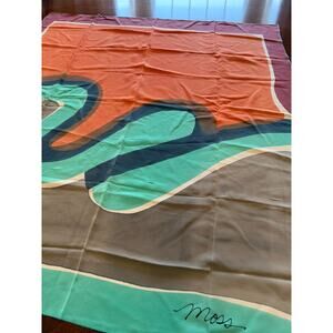 Vintage Moss 100% Silk Scarf 42x42 Made In Italy Large Square Colorblock Signed